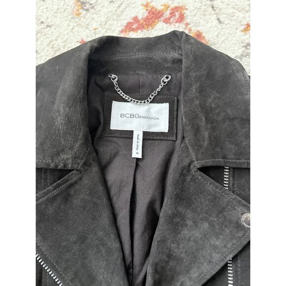 Bcbg Generation Women Genuine Suede Leather Moto Jacket Zip In Dark Brown - Picture 2 of 16